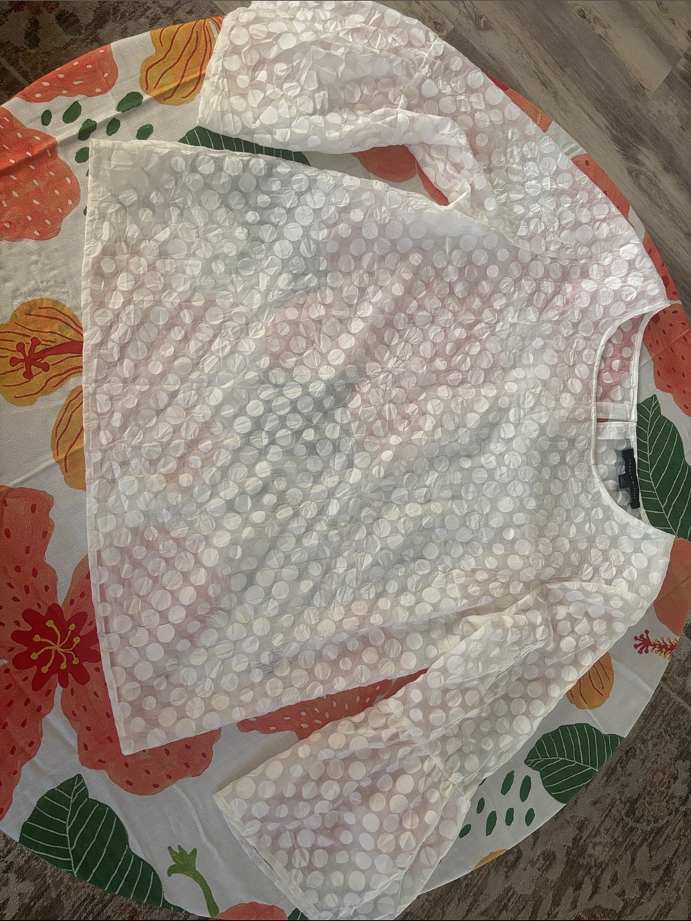 Tommy Hilfiger White Textured Dot Long Sleeve Blouse